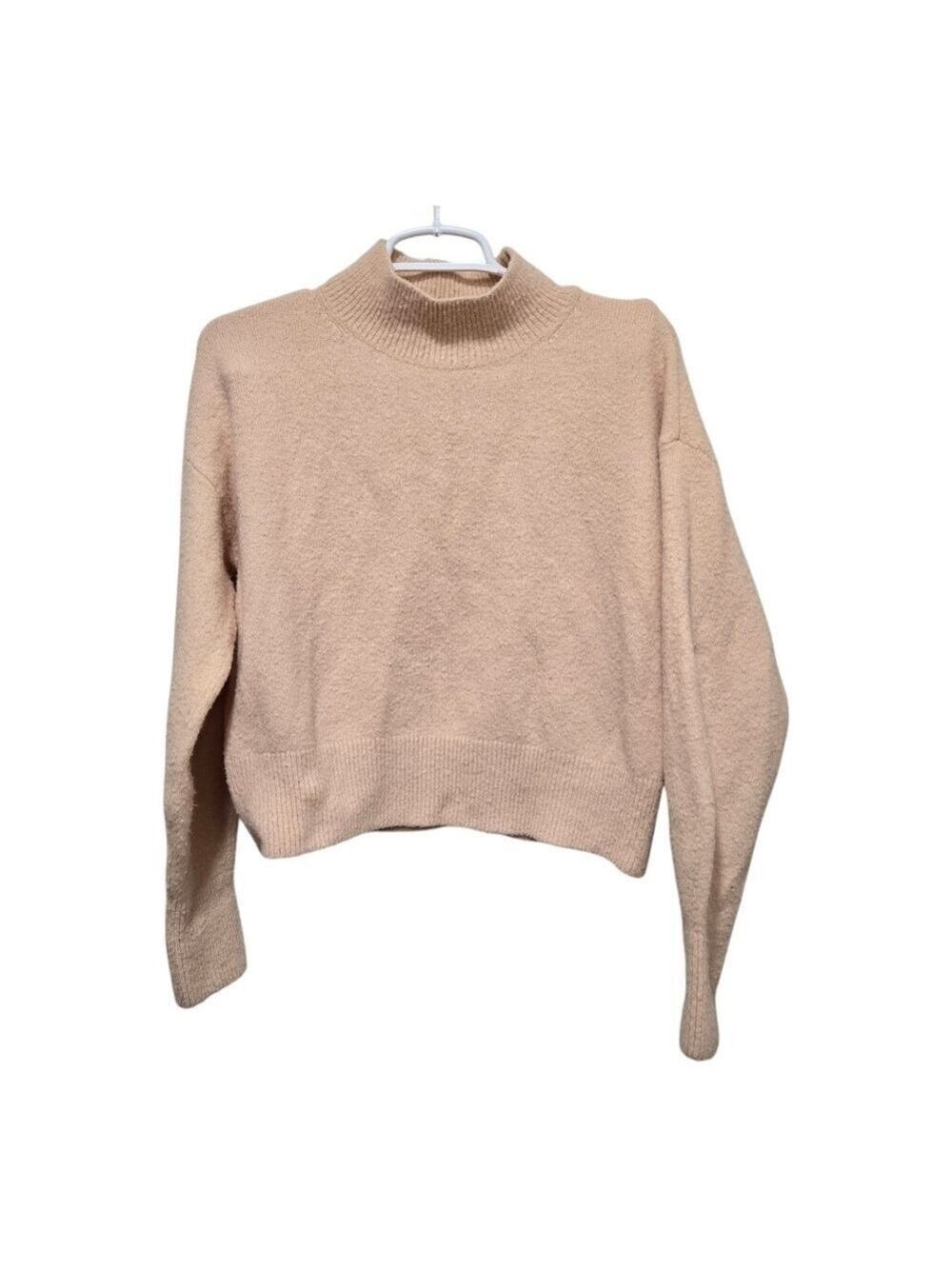 & Other Stories Pink Wool Blend Cropped Mock Neck Sweater Small